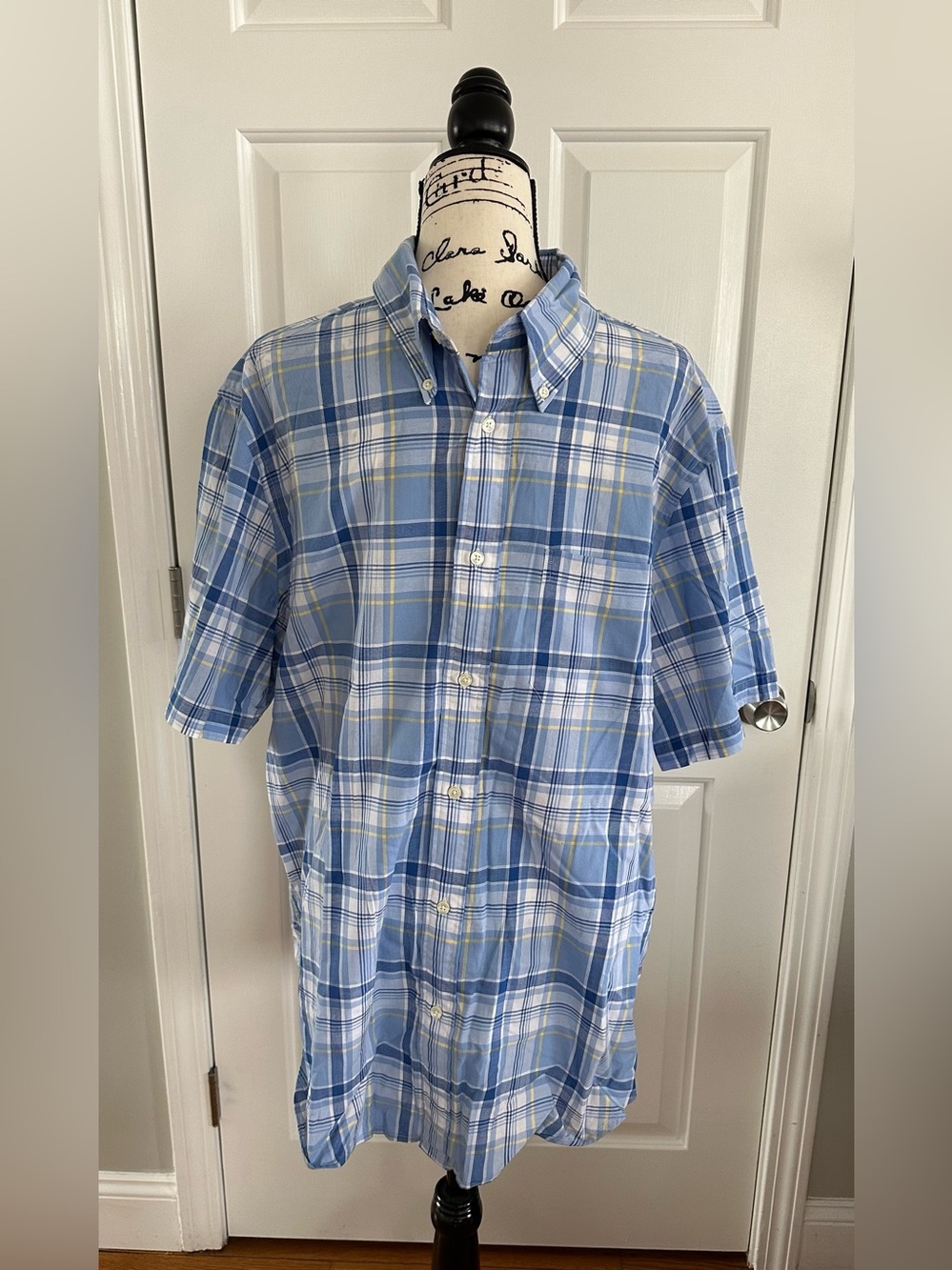 Brooks Brothers Linen Mens Regent XL Short Sleeve Button Down Shirt Blue Yellow